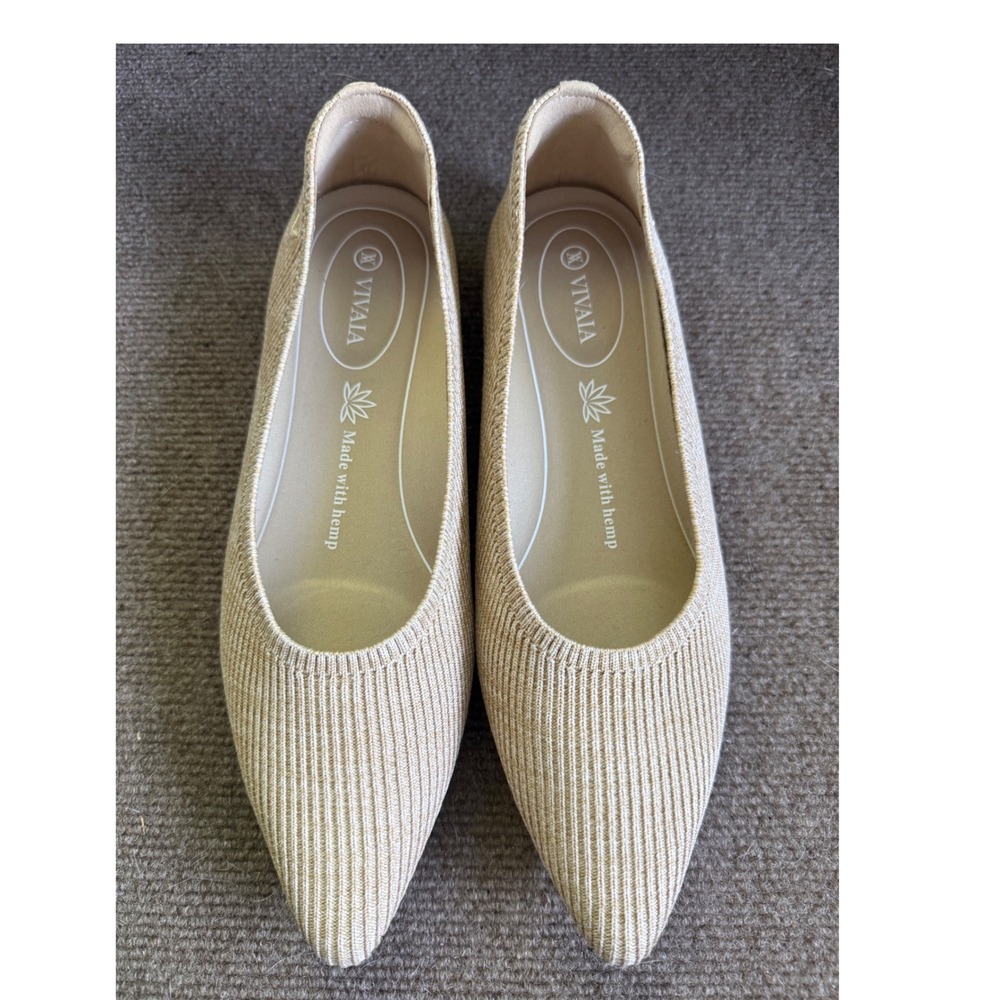 Vivaia Aria Pointed Toe Ballet Flats Beige Hemp Knit Sustainable Shoes Size 41